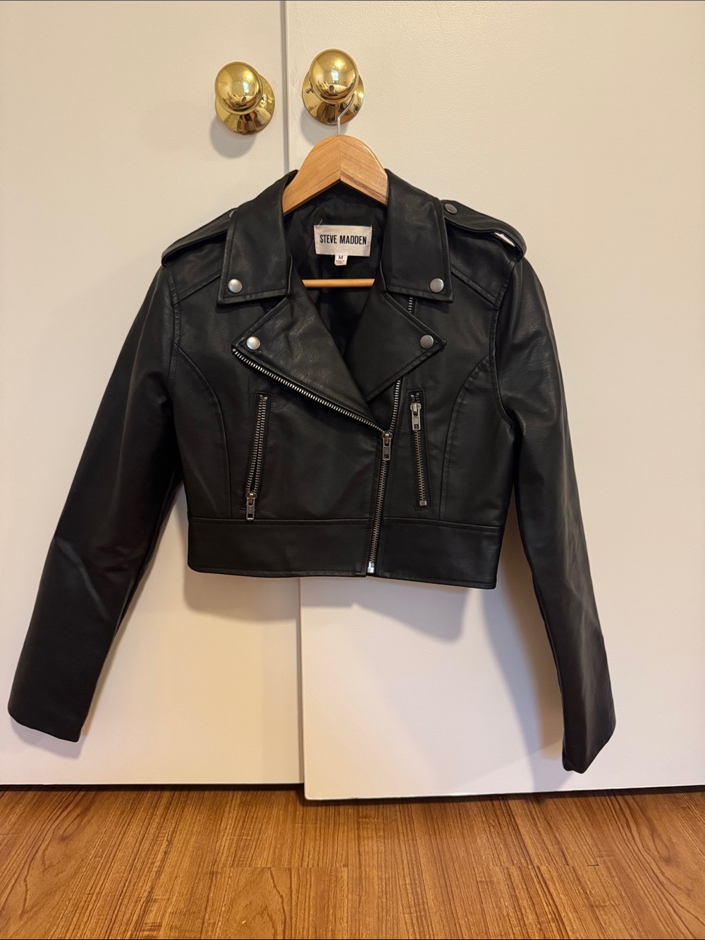 Steve Madden Black Faux Leather Cropped Moto Jacket